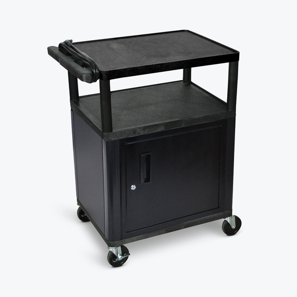 Luxor Endura 3 Shelf Black Presentation Cart with Cabinet 35 1/4"H LP34CE-B